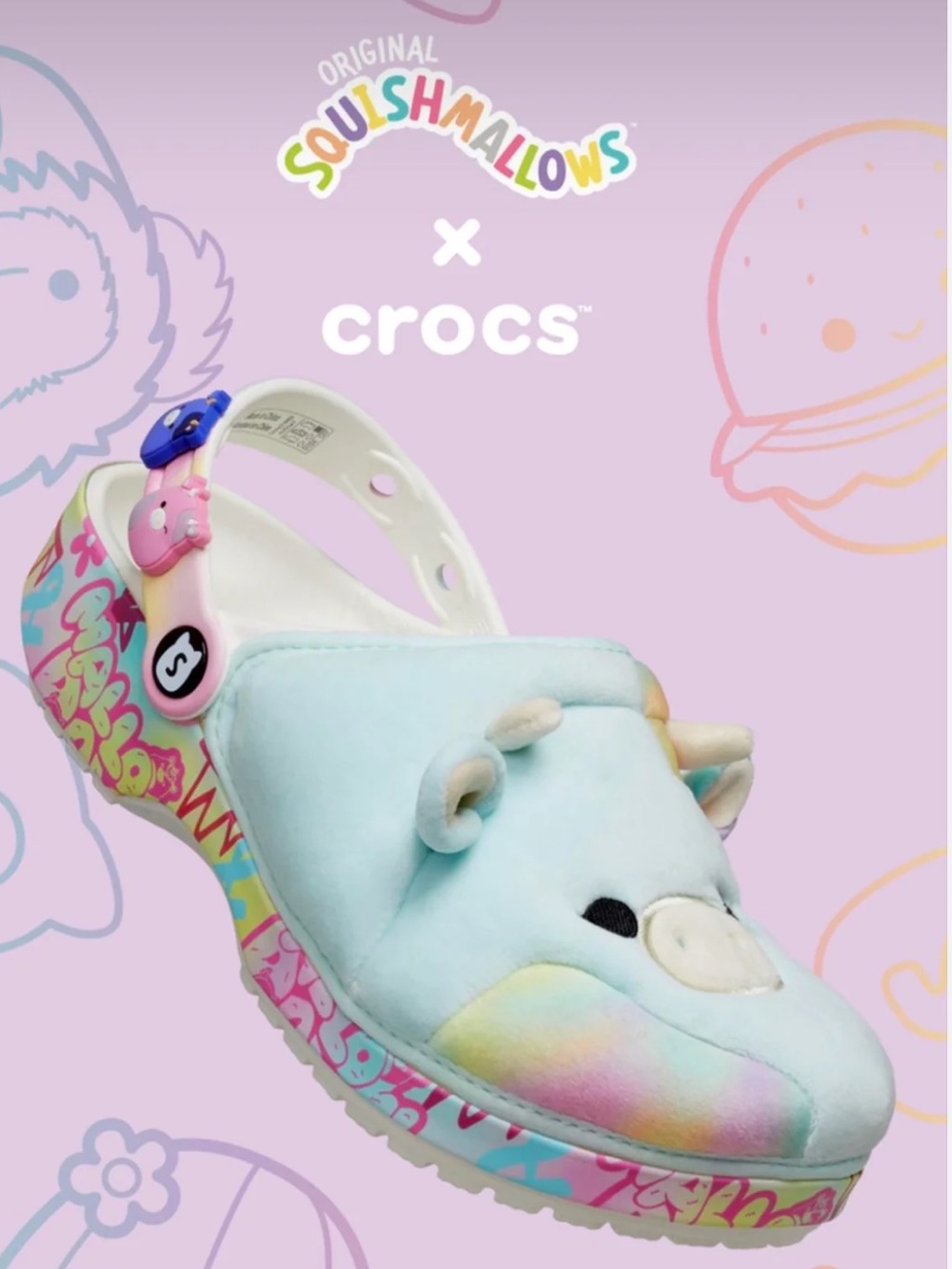 CROCS X SQUISHMALLOWS Classic Clogs Multi Cow Adult Women’s SZ 9 Mens 7 Like New